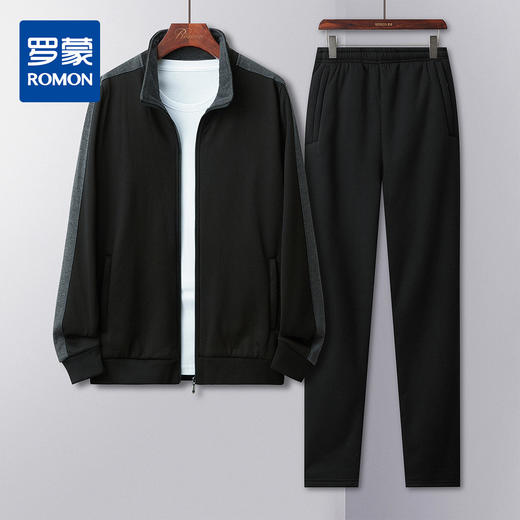 【加绒加厚两件套】罗蒙秋冬加绒保暖两件套男士运动装休闲撞色外套男 商品图4