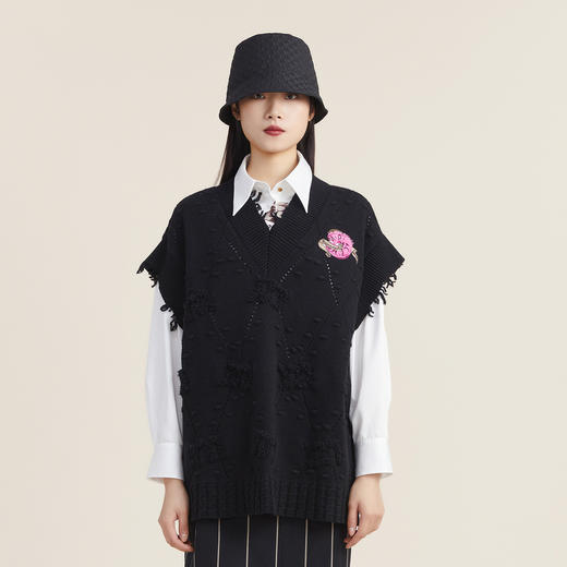 谜底2022秋款时尚休闲宽松百搭针织衫中长款针织马甲女223MZ1346 商品图0