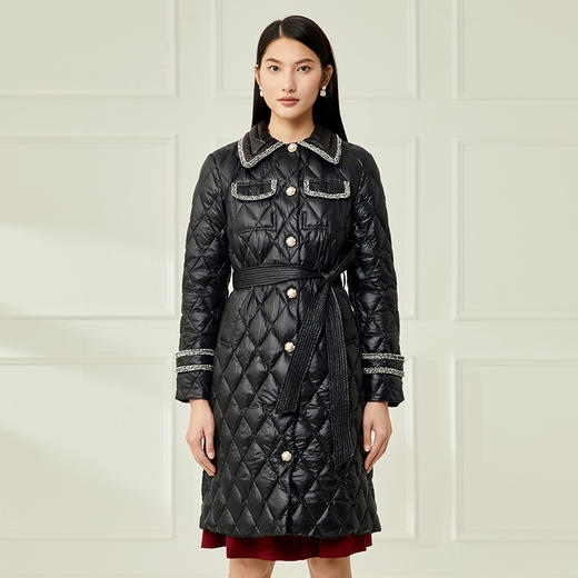 EITIE爱特爱冬季新款百搭轻薄收腰系带白鸭绒羽绒服女中长款外套6811503 商品图2