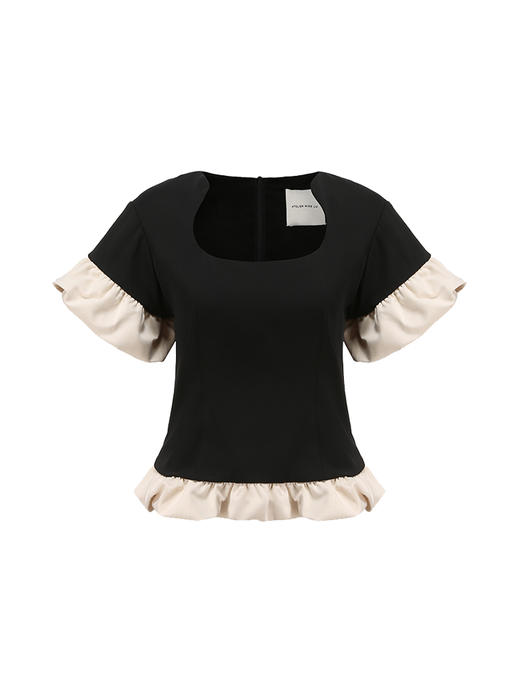 【半熟少女】云朵花边拼接U形马蹄领上衣/23004 商品图4