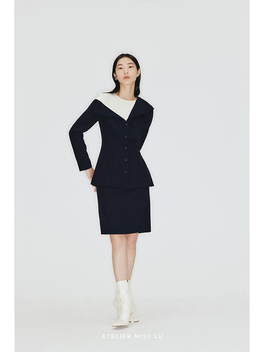 【情书】不规则几何撞色假两件长袖上衣/23007 商品图3