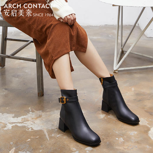 ARCHCONTACT安启美奈方头方扣中跟女靴 商品图2
