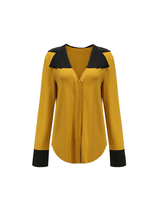 【不眠夜】双层撞色拼接V领弹力针织上衣/23008 商品图4