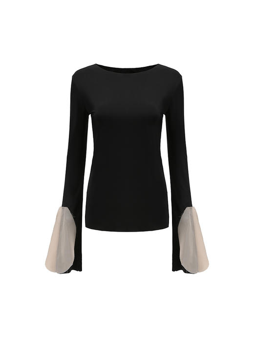 【锦鲤】立体薄纱拼接前后两穿镂空设计弹力针织上衣/230010 商品图4