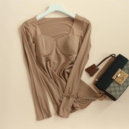 TG-TG03S219德绒无痕蚕丝保暖内衣女带胸垫冬季打底衫薄款上衣秋衣乳胶垫 商品图0