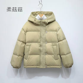 「两款配色！2022秋冬新款」柔菇菇羽绒服女 纯色加厚连帽简约大口袋面包服宽松外套上衣