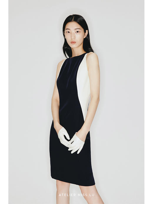 【蔚蓝深海】曲线撞色拼接设计修身连衣裙/2300009 商品图0