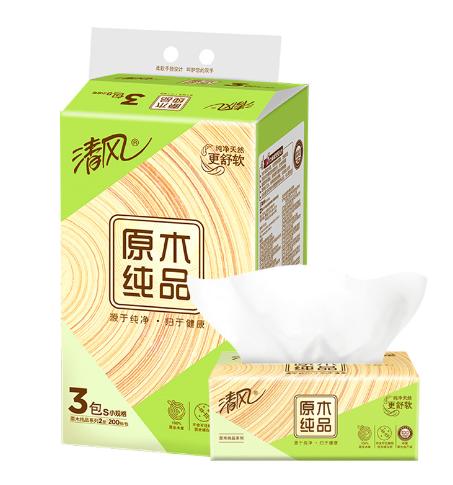 【团购展示】清风抽纸小原木纯品2层200抽*3包(3包一提) 商品图0
