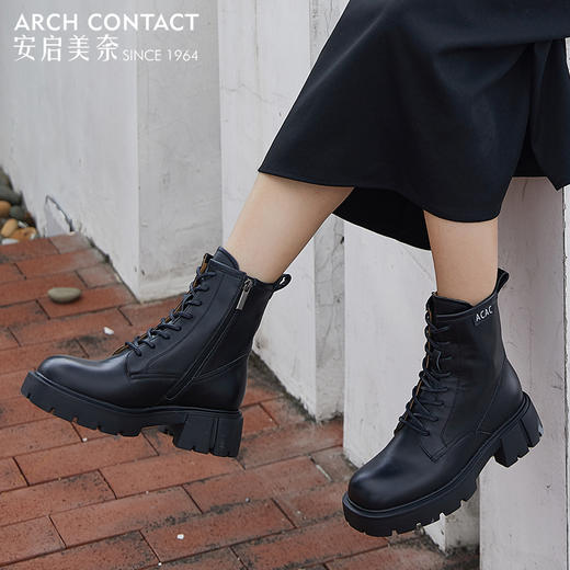 ARCHCONTACT安启美奈圆头真牛皮系带马丁靴52786 商品图2