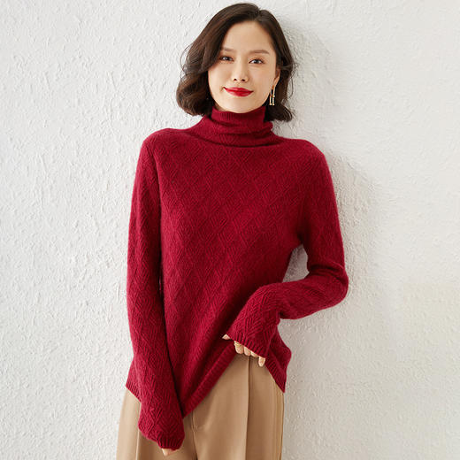 QHJY-JYDL2219秋冬新款欧美内搭修身羊毛针织衫女式阿兰花堆堆领打底衫毛衣 商品图0