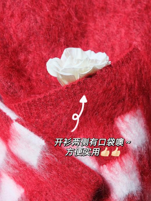 高颜值马海毛针织开衫！拉毛红白晕染棋格！工厂资源I*M同款同材质！超幼马海毛+超细美丽诺羊毛混纺 贴肤柔软~ 商品图9