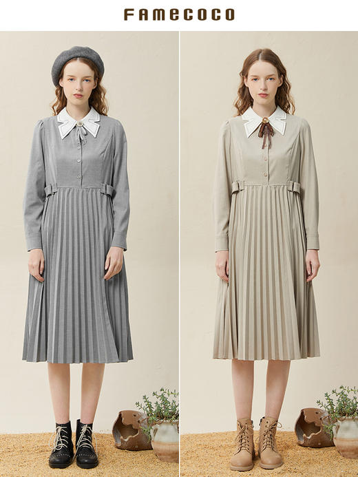 famecoco范可儿高腰显瘦蝴蝶领连衣裙女士高端品牌衬衫裙F228FA014 商品图4