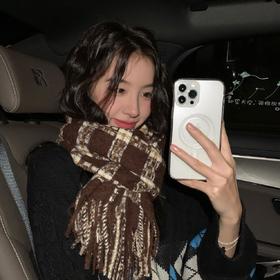 复古风拼色格纹流苏围巾女秋冬加厚格子披肩学生保暖情侣围脖男
