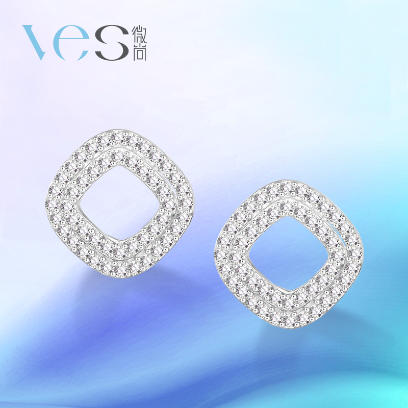 几何重叠正方形银925耳钉