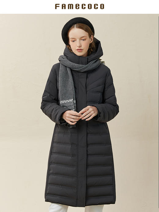 Famecoco范可儿中长款轻薄羽绒服女款帽衫减龄时尚外套F228AH005 商品图3