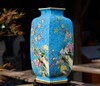 蓝地扒花四季花鸟四方瓶 商品缩略图0