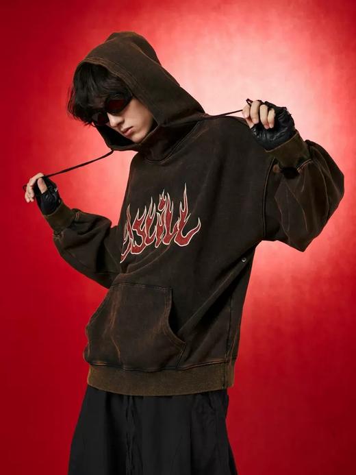 OSCill/火焰金光炒色连帽卫衣复古街头廓形新中式 商品图1