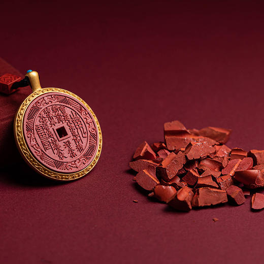 s925银镀金镶朱砂山鬼花钱吊坠男项链挂件女符本命年挂件 商品图1