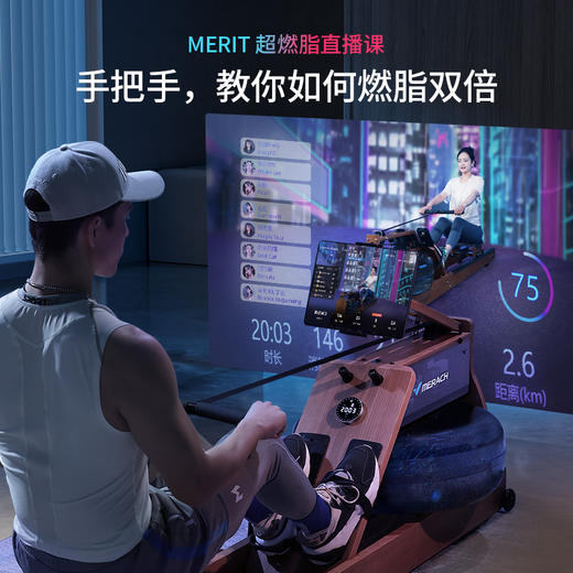 麦瑞克水磁双阻划船机木质家用健身划船机 商品图3