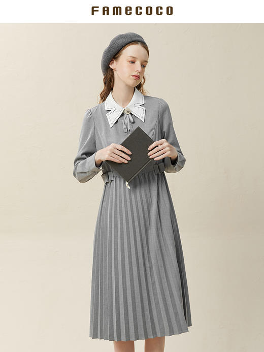 famecoco范可儿高腰显瘦蝴蝶领连衣裙女士高端品牌衬衫裙F228FA014 商品图2