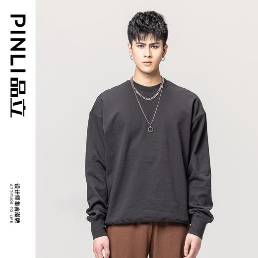 PINLI品立秋冬新款520克重磅圆领套头休闲卫衣oversize外套潮GD223309389 商品图6