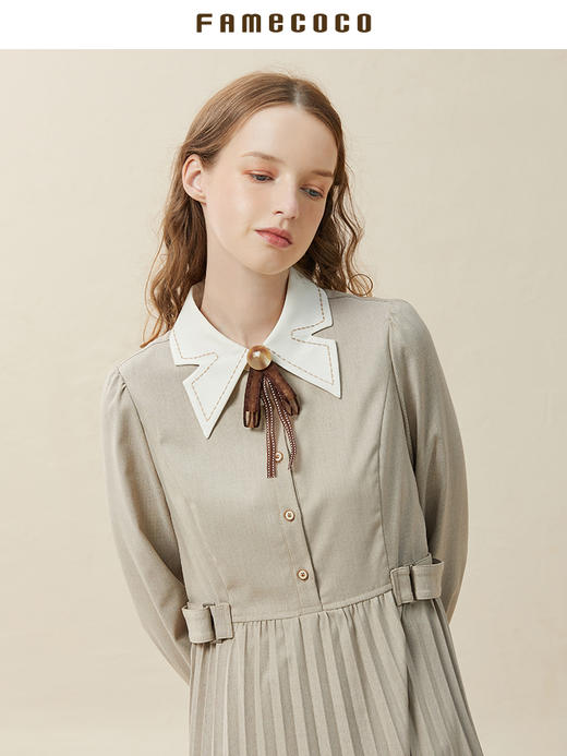 famecoco范可儿高腰显瘦蝴蝶领连衣裙女士高端品牌衬衫裙F228FA014 商品图1
