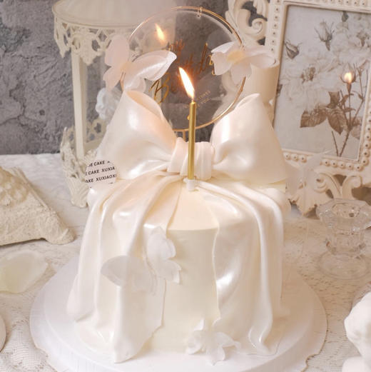 【珠光绸缎蝴蝶结】半翻糖奶油蛋糕，氛围感拉满（抹面是淡奶油+黄油） 商品图0