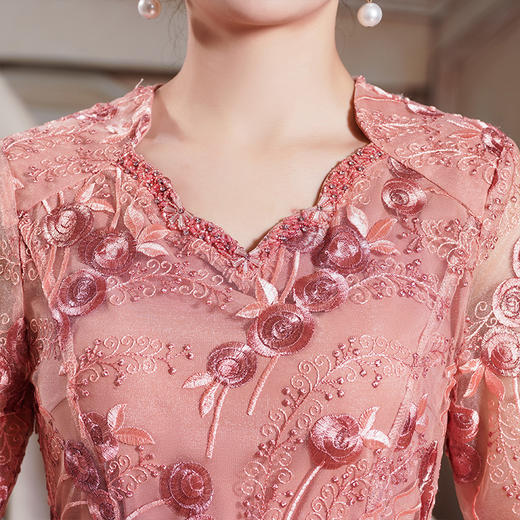 喜婆婆婚宴装粉色改良旗袍裙平时可穿洋气  QQX-9932 商品图3