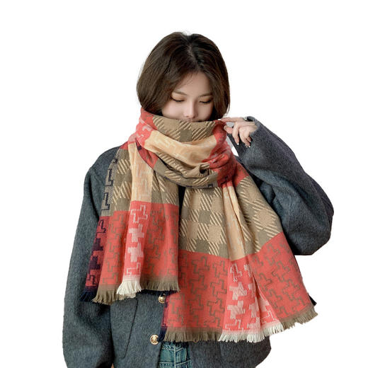 2022韩版新款彩色千鸟格仿羊绒围巾秋冬加厚保暖披肩短须流苏学生围脖 商品图4