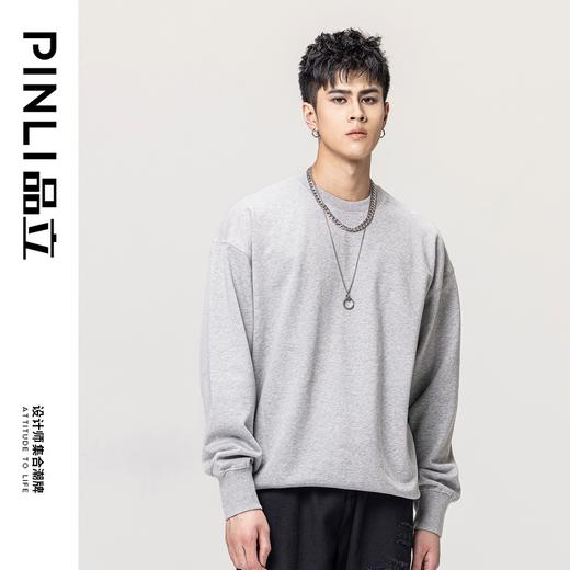 PINLI品立秋冬新款520克重磅圆领套头休闲卫衣oversize外套潮GD223309389 商品图7