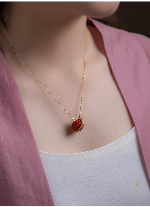 S925银镀金朱砂福字转运珠吊坠 商品图2