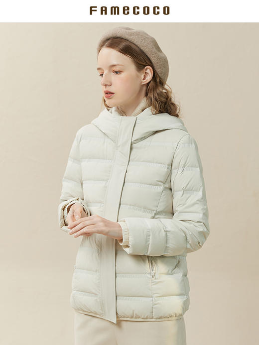 Famecoco范可儿短款轻薄羽绒服帽衫减龄时尚黑色显瘦外套F228AJ006 商品图4
