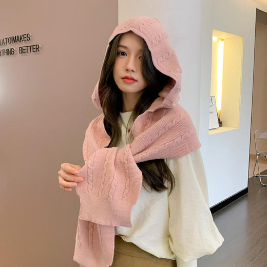 秋冬新款针织羊绒小披肩女外搭洋气打结纯色连帽围巾百搭小坎肩 商品图1