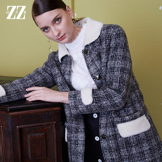 2021冬季新款气质黑白格羊剪绒大衣E94YJ47 商品图4