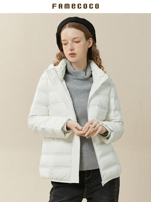 Famecoco范可儿短款轻薄羽绒服帽衫减龄时尚黑色显瘦外套F228AJ006 商品图3
