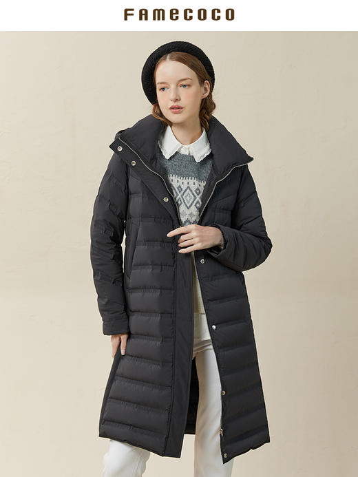 Famecoco范可儿中长款轻薄羽绒服女款帽衫减龄时尚外套F228AH005 商品图2