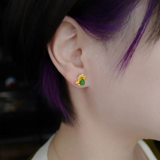 龢盒原创 18k金镶翡翠魔幻小蘑菇耳钉 商品图5