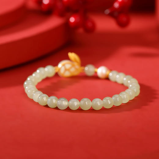 S925纯银镀金，和田玉青玉小团圆玉兔钱币手链气质本命年手串CW-200 商品图2