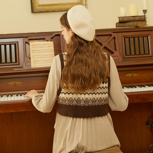 Famecoco范可儿针织马甲连衣裙两件套蝴蝶领飘带减龄套装F228EA005 商品图2