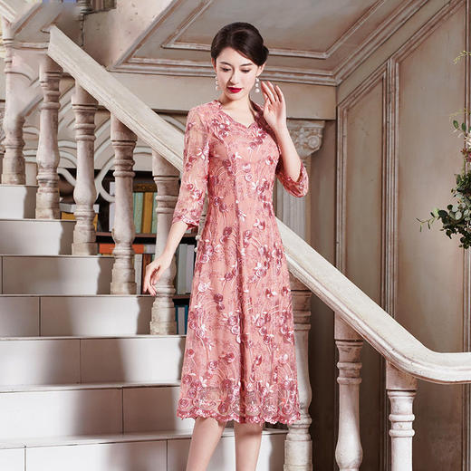 喜婆婆婚宴装粉色改良旗袍裙平时可穿洋气  QQX-9932 商品图1