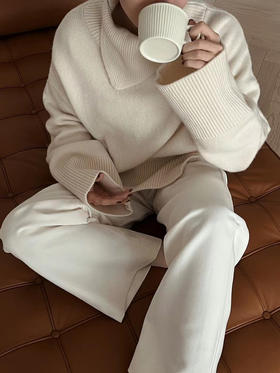 Viktoria Chan | AW22098 Gina wool knit [绵羊毛高领毛衣 藏青/白]