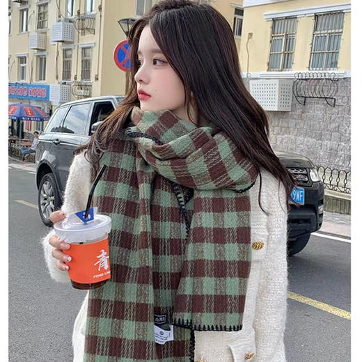 日系软糯格子拼色围巾女秋冬2022新款韩版百搭学生披肩保暖围脖潮 商品图2