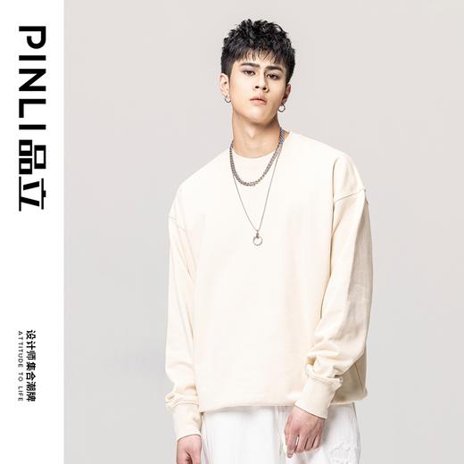 PINLI品立秋冬新款520克重磅圆领套头休闲卫衣oversize外套潮GD223309389 商品图2