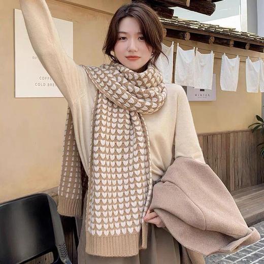新款冬季韩版百搭长款保暖针织毛线爱心围巾文艺复古纯色围脖女 商品图2