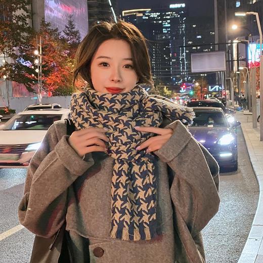 韩国千鸟格围巾女冬季2022新款毛线情侣披肩复古百搭保暖时尚围脖 商品图2