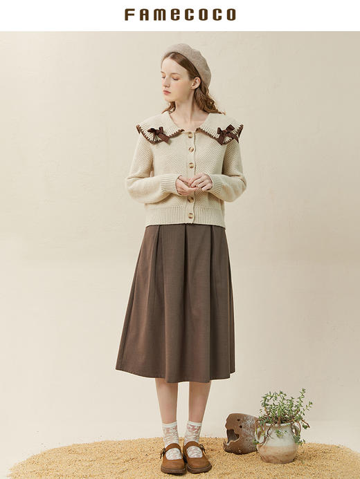 Famecoco范可儿毛衣配半裙套装秋冬娃娃领套装裙两件套F228EC002 商品图4