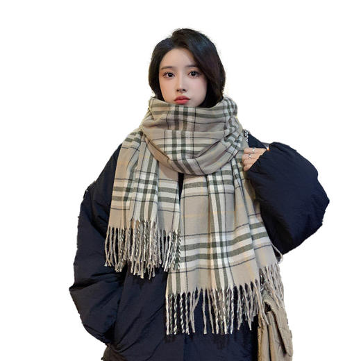 2022秋冬韩版双线格子围巾女长款百搭仿羊绒保暖披肩情侣围脖 商品图4