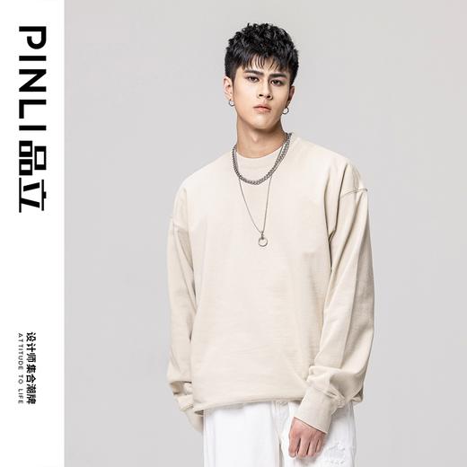 PINLI品立秋冬新款520克重磅圆领套头休闲卫衣oversize外套潮GD223309389 商品图0