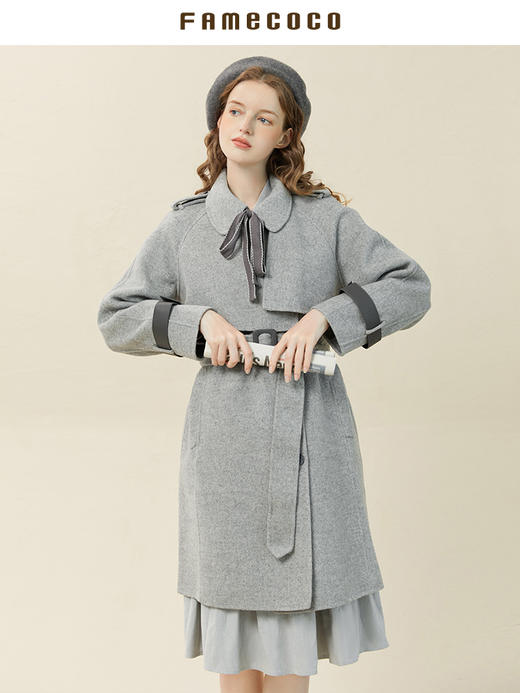 famecoco范可儿毛呢外套女秋冬中长款款纯色羊毛大衣女F228AR003 商品图3