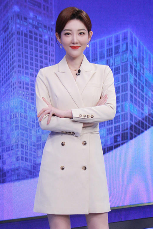 IWY/杏色长袖主持人连衣裙女气质职业装艺考播音面试正装礼服西装裙olQ902 商品图5